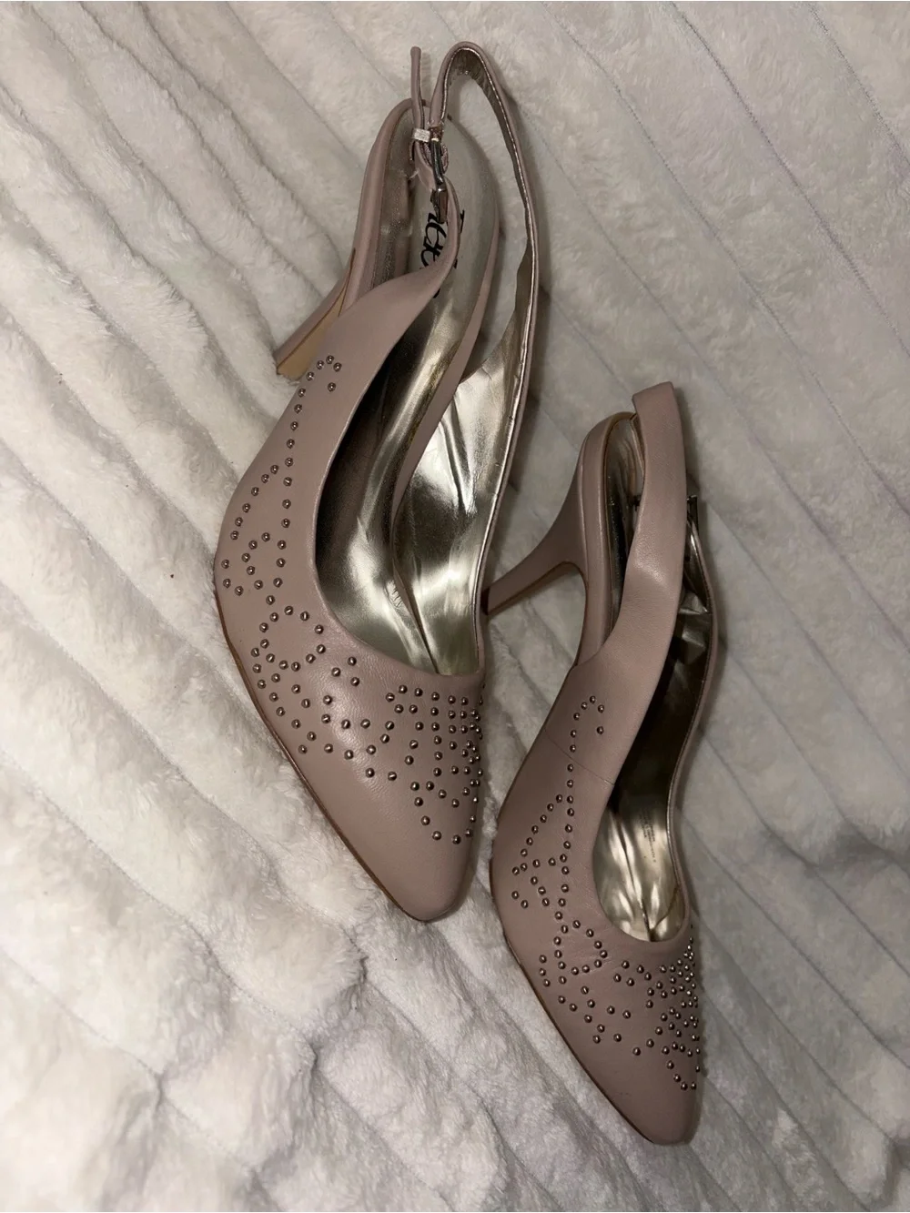 Reba Pink Studded Pointed-Toe Slingback Heels 8M